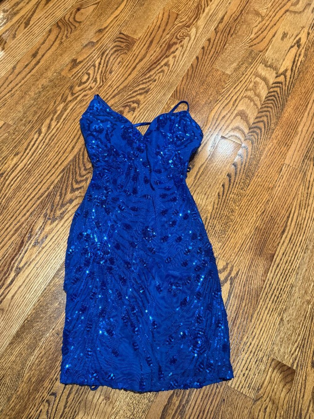 Lulus Royal Blue Sequin Lace-Up Back Mini Dress Small